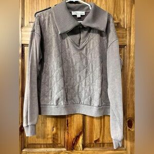 Gray Quilted Pullover Sweater